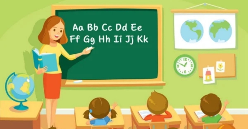 Ảnh hoạt hình cô giáo đang dạy chữ cái