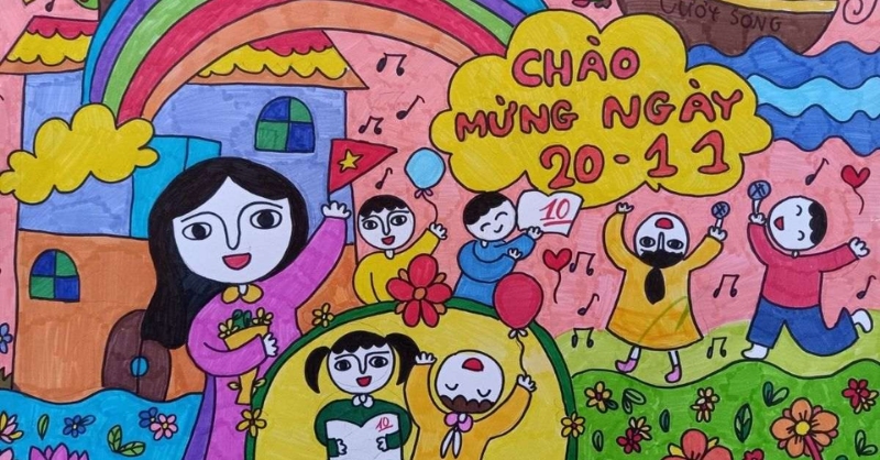 Tranh tô màu học sinh chúc mừng cô giáo