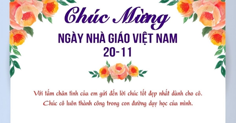Thiệp chúc mừng 20/11 với lời chúc tốt đẹp cho cô giáo