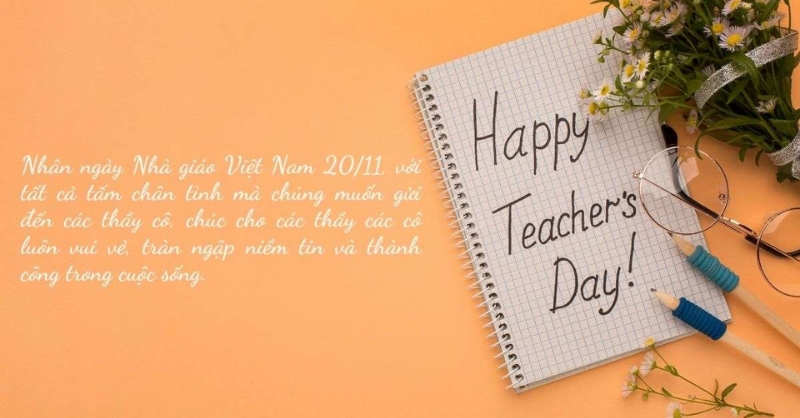 Thiệp chúc mừng Ngày Nhà giáo Việt Nam 20/11 tone nền cam