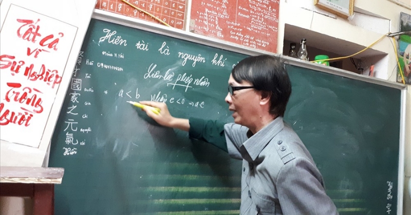 Hình ảnh thầy giáo đang viết bảng và giảng bài