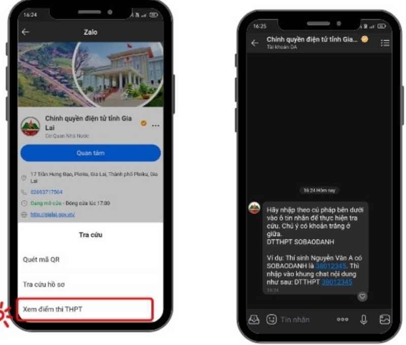 Các bước thực hiện tra cứu điểm thi bằng zalo