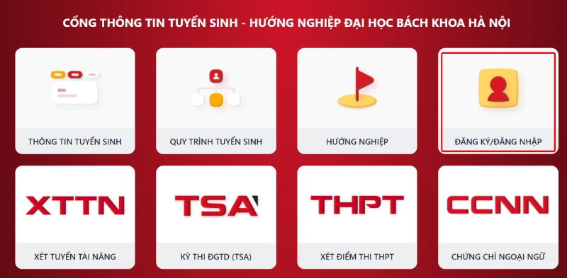 Giao diện đăng ký trường đại học bách khoa hà nội