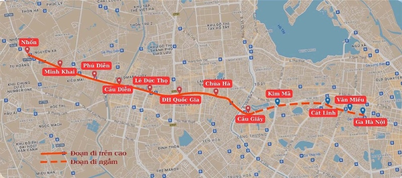Sơ đồ tuyến tàu điện Nhổn – Ga Hà Nội kết nối trung tâm dịp Quốc khánh 2/9