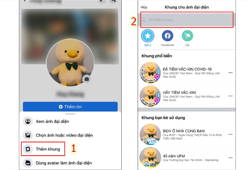 Chọn mục thêm khung cho ảnh đại diện