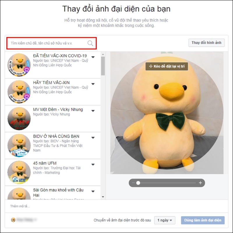 truy cập link để vào giao diện chính thay đổi ảnh đại diện