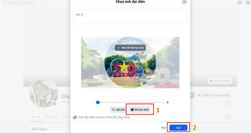 có thể đặt ảnh tạm thời tùy chỉnh trên facebook
