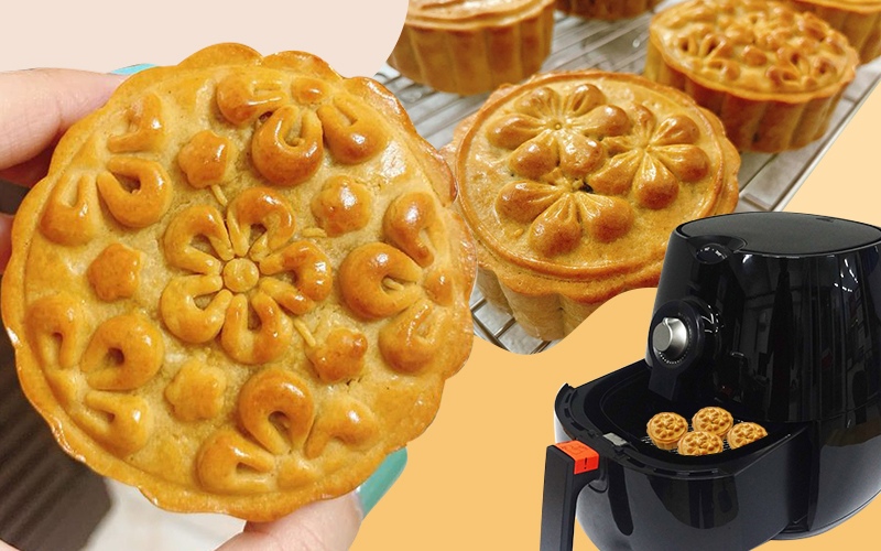 Bánh trung thu vàng óng nướng bằng nồi chiên không dầu
