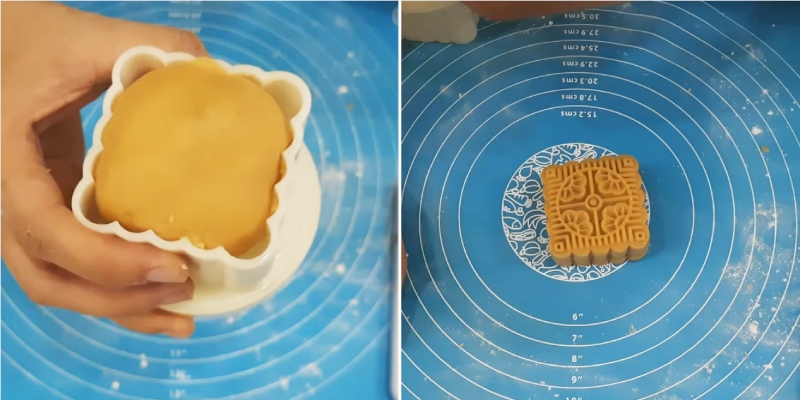 Sử dụng khuôn để tạo hình bột bánh trung thu