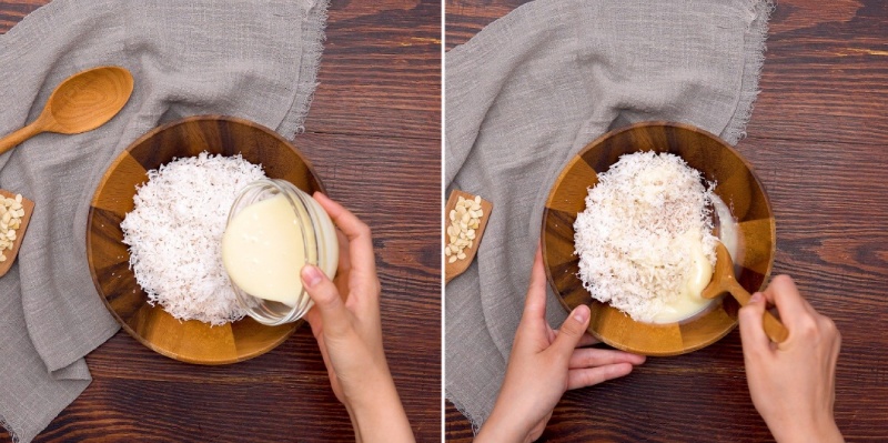  Trộn dừa nạo với sữa đặc làm nhân