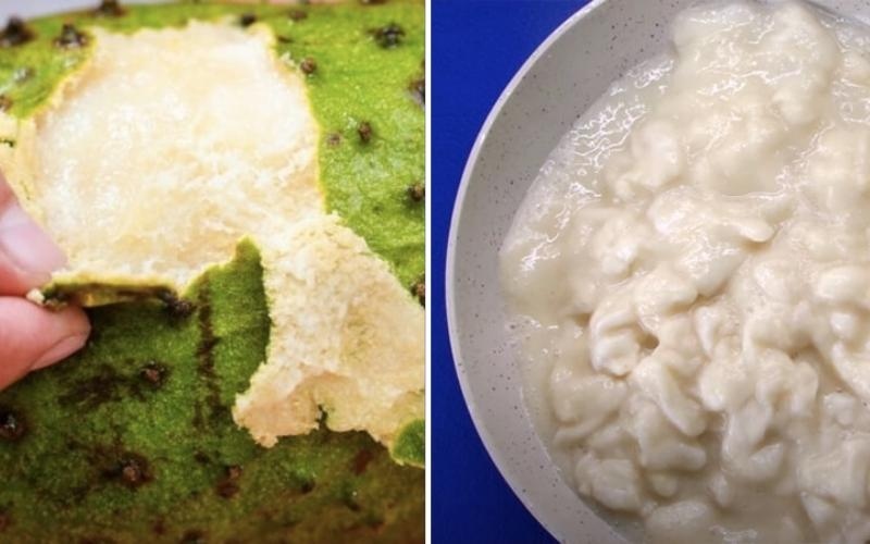 Tách phần thịt mãng cầu tươi để chuẩn bị làm mứt