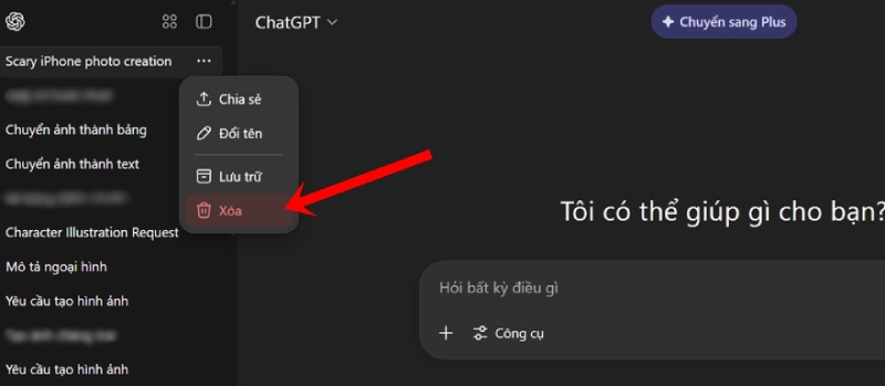 Xóa liên kết đã chia sẻ trên ChatGPT