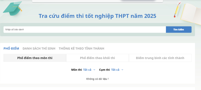 Giao diện tra cứu điểm thi trên web báo