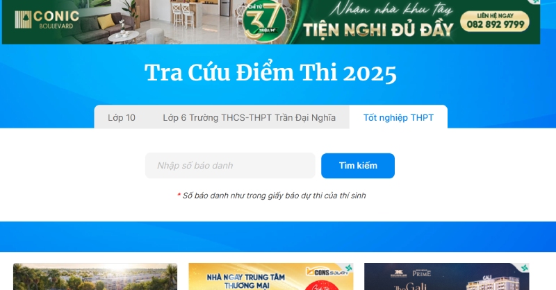 giao diện tra cứu điểm thi của trang báo điện tử