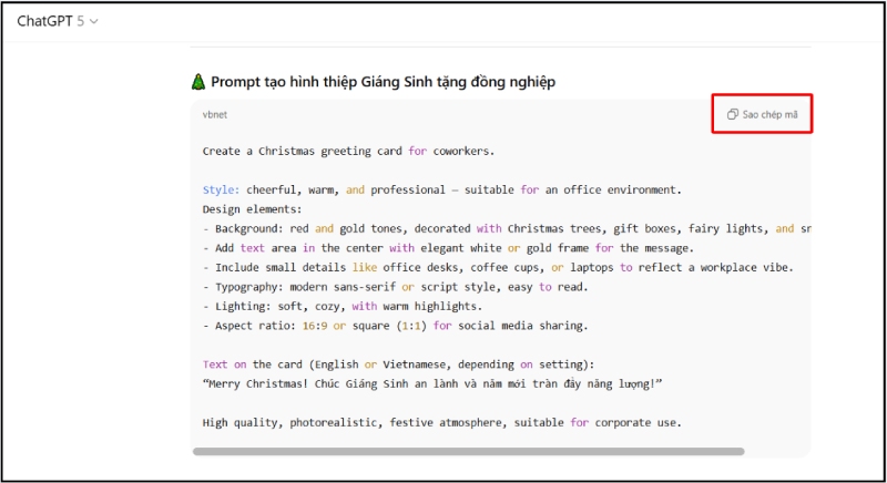 Prompt tạo thiệp Giáng Sinh ChatGPT