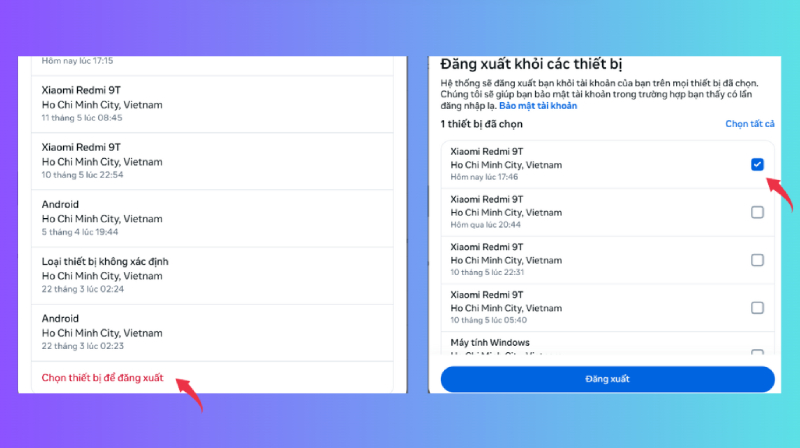 Chọn thiết bị đăng xuất để khắc phục lỗi Messenger