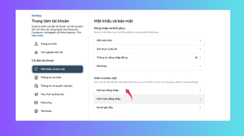 Cài đặt Mật khẩu và bảo mật để sửa lỗi gỡ Messenger