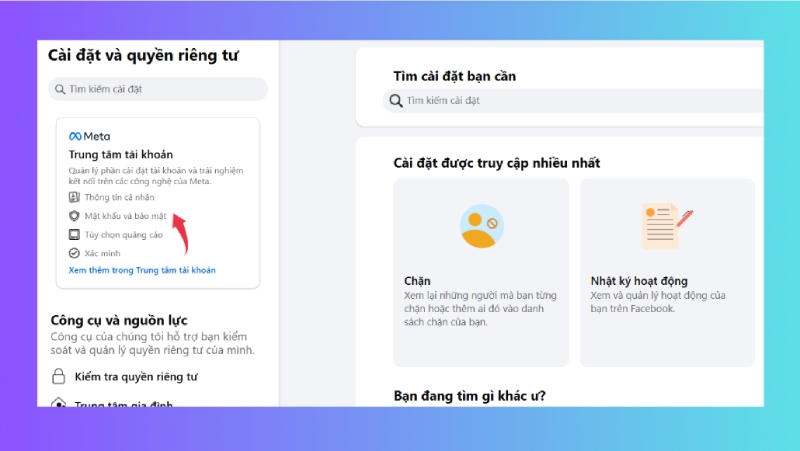 Vào Trung tâm tài khoản Meta để xử lý lỗi gỡ Messenger