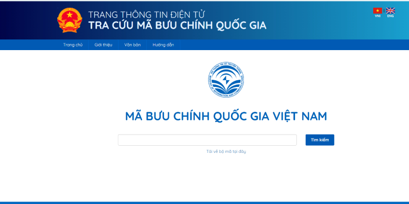 Giao diện website tra cứu của mã bưu chính quốc gia Việt Nam