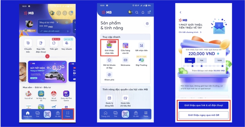 Các bước truy cập mục giới thiệu nhận tiền và lấy mã giới thiệu MB Bank dễ dàng