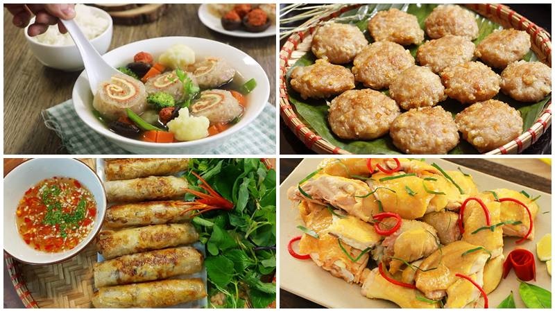 Mâm cỗ ngày tết của người Bắc gồm nem ráng, chả cốm, gà luộc