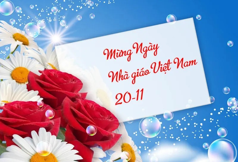 mẫu background 20/11 trang trí hoa tươi đẹp