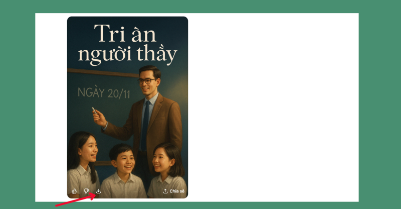 Mẫu poster 20/11 Tri ân người thầy, tông xanh nâu trang trọng, thầy giáo và học sinh