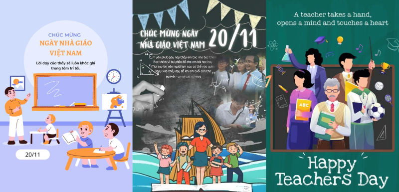 Mẫu poster 20/11 với hình ảnh thầy cô truyền cảm hứng