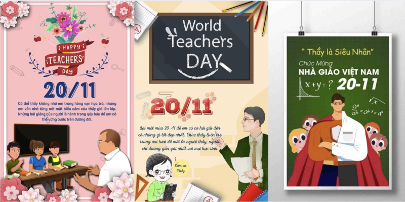 Mẫu ba Poster 20/11 tri ân thầy giáo sáng tạo, độc đáo