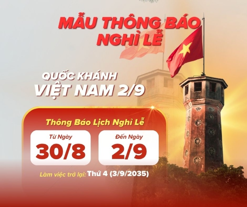 Mẫu thông báo lịch nghỉ Quốc khánh Việt Nam 2/9