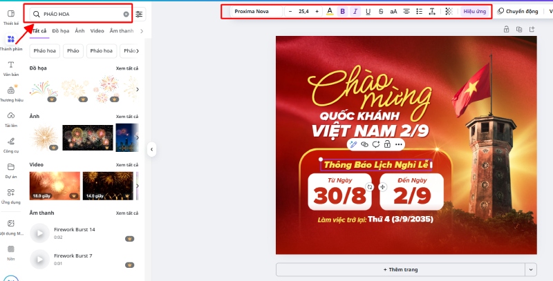 Thiết kế mẫu thông báo nghỉ lễ Quốc khánh 2/9 trên Canva
