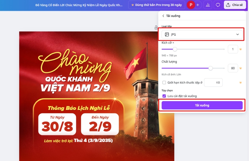 Tải xuống mẫu thiết kế thông báo nghỉ lễ 2/9 tùy định dạng