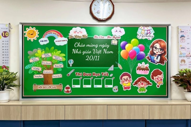 Mẫu trang trí bảng 20/11 cho tiểu học độc đáo