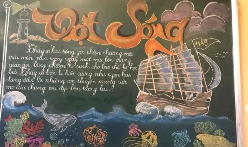 trang trí bảng 20/11 chủ đề “Vượt sóng” đẹp mắt nhất