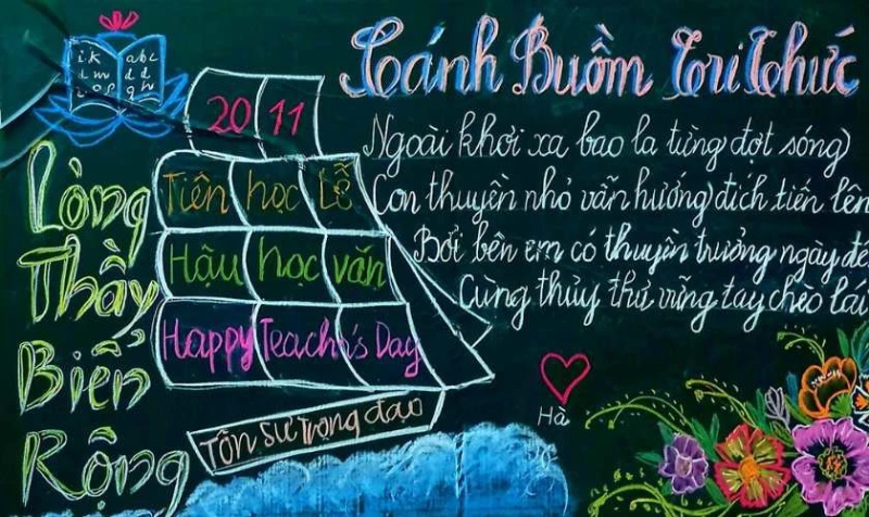 Mẫu trang trí bảng 20/11 cho tiểu học, THCS đơn giản
