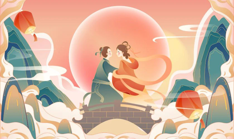 Bức tranh minh họa về chuyện tình Ngưu Lang - Chức Nữ