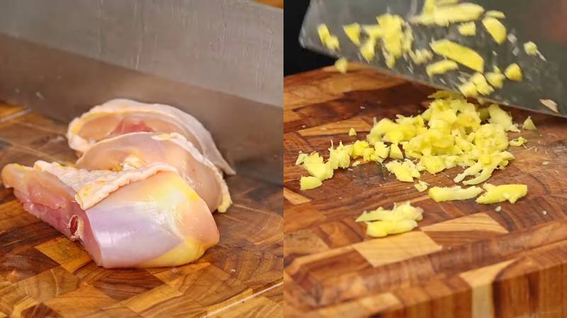  Dùng gừng đập dập để khử mùi gà