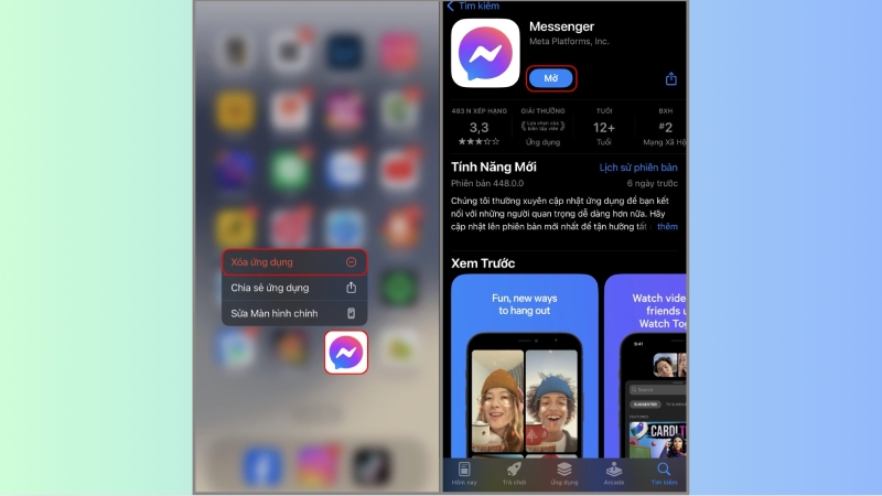 Gỡ cài đặt Messenger trên iPhone và tải lại từ App Store