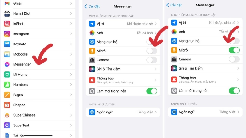 Cấp quyền micro cho Messenger trên iPhone