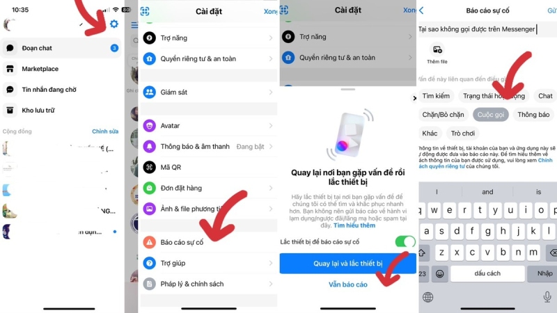 Báo cáo sự cố gọi không được trên ứng dụng Messenger