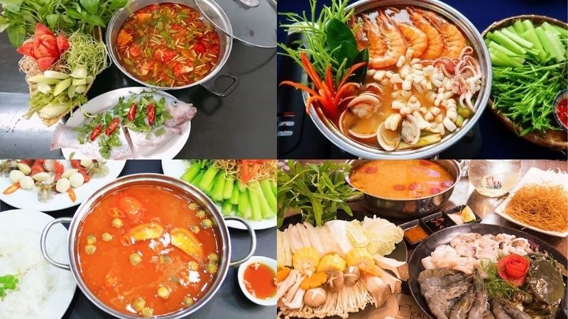 Lẩu hải sản nóng hổi, nhiều nguyên liệu tươi ngon