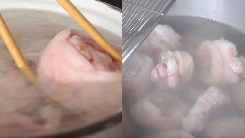 giò heo được trụng với nước sôi