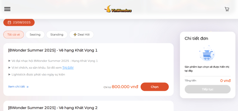 Lựa chọn vé và số lượng vé