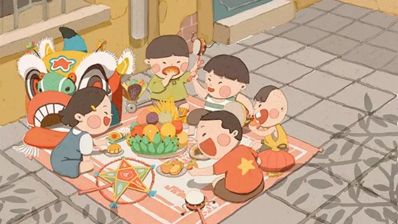 Câu đố về các hoạt động truyền thống đêm Trung thu như phá cỗ, múa lân