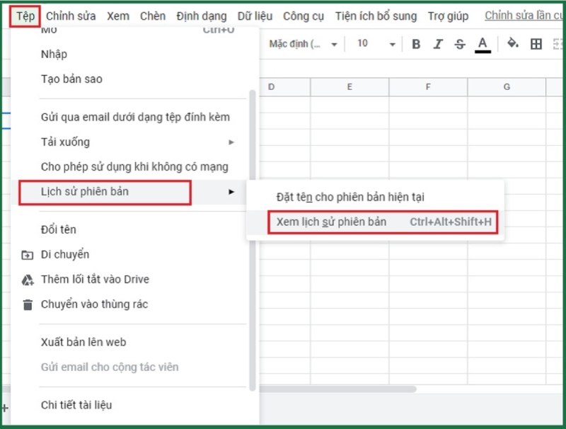 Xem lại lịch sử chỉnh sửa trong Google Sheet