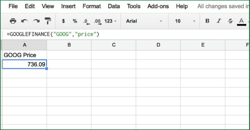 Theo dõi giá cổ phiếu bằng hàm GOOGLEFINANCE