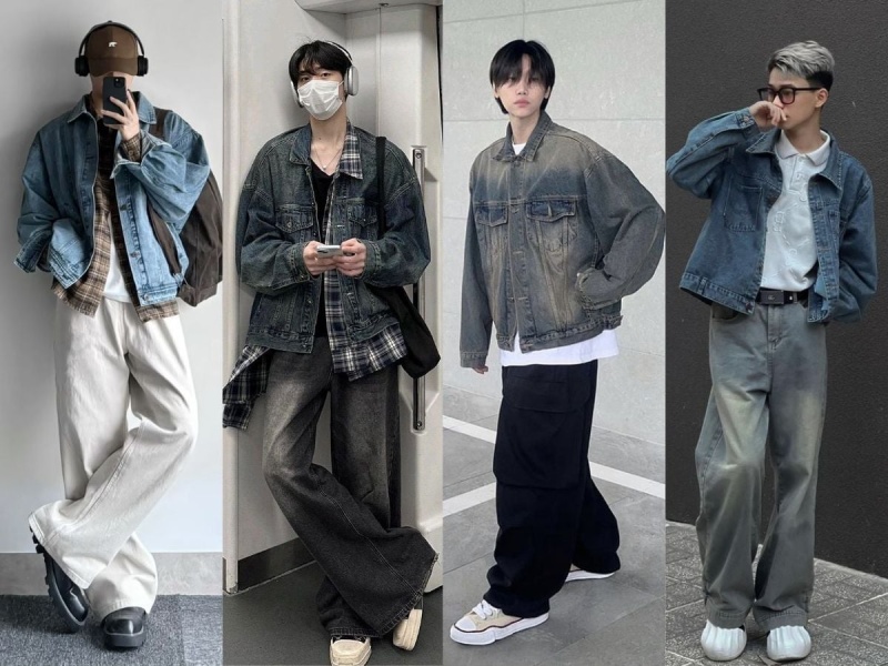 Áo khoác denim phối cùng áo thun cho nam