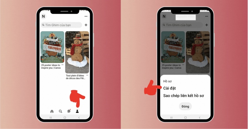 Truy cập hồ sơ và cài đặt tài khoản Pinterest trên điện thoại