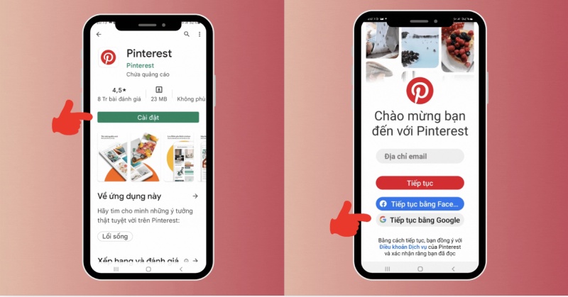Cài đặt và đăng nhập Pinterest bằng Google hoặc Facebook