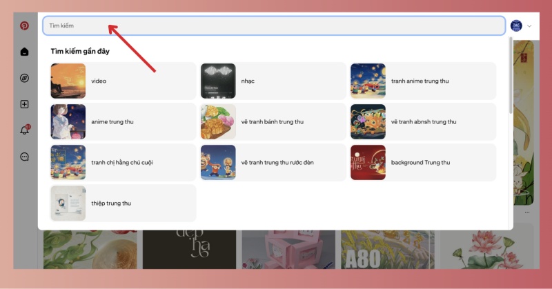 Giao diện tìm kiếm ý tưởng trên Pinterest